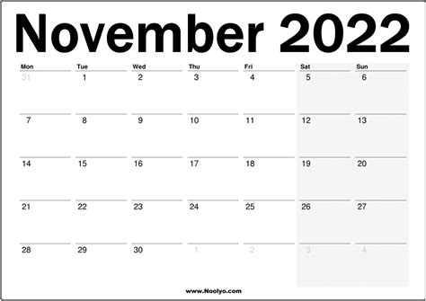 Free Printable Calendar 2022 November